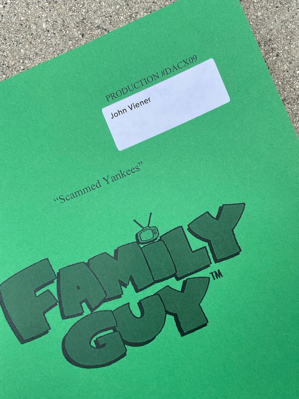 Family Guy 2014 John Veiner Production Used Table Script Scammed Yankees RARE